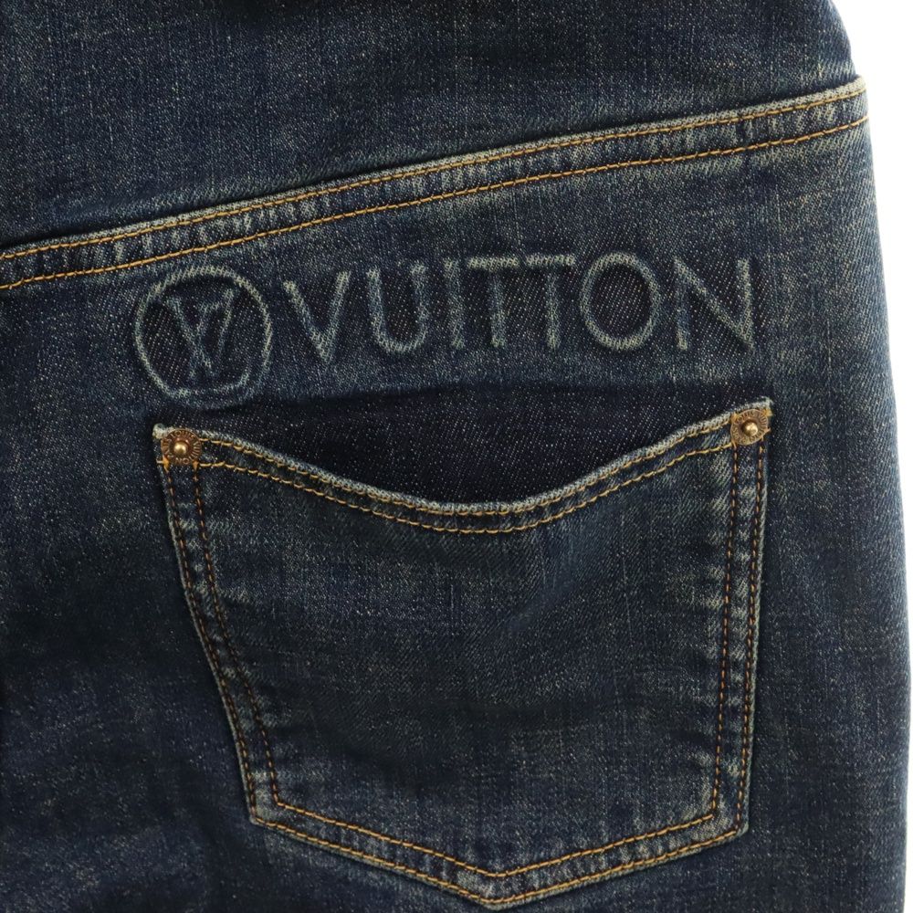 LOUIS VUITTON (ルイヴィトン) 22SS レザーパッチ テーパード ハイウエスト デニムパンツ ジーンズ レディース ブルー RW221W XII FMPA62