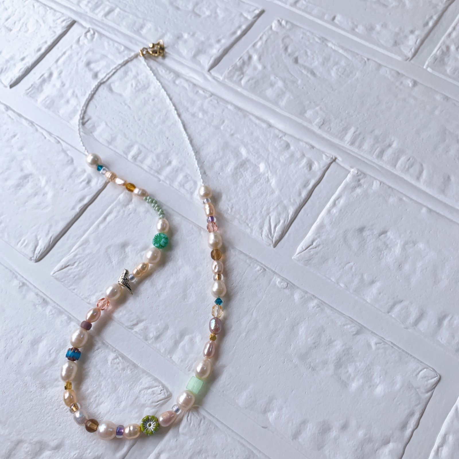 no.7  淡水パール　パステルカラー　小鳥