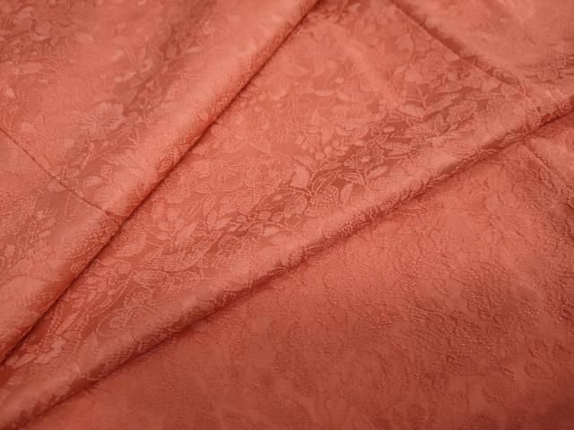 平和屋着物●上質な色無地 草花地紋 赤丹色 正絹 DAAY5413ud