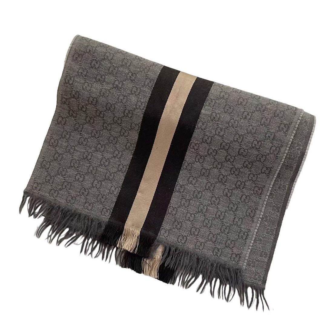 GUCCI グレー ストライプ マフラー グッチ GUCCI マフラー メンズ