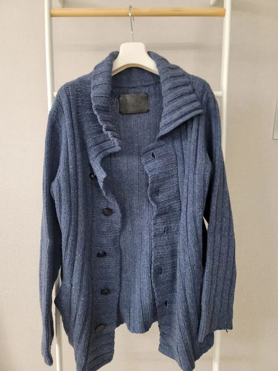 カラー ニット セーター カーディガン 青 L サイズ 出品
