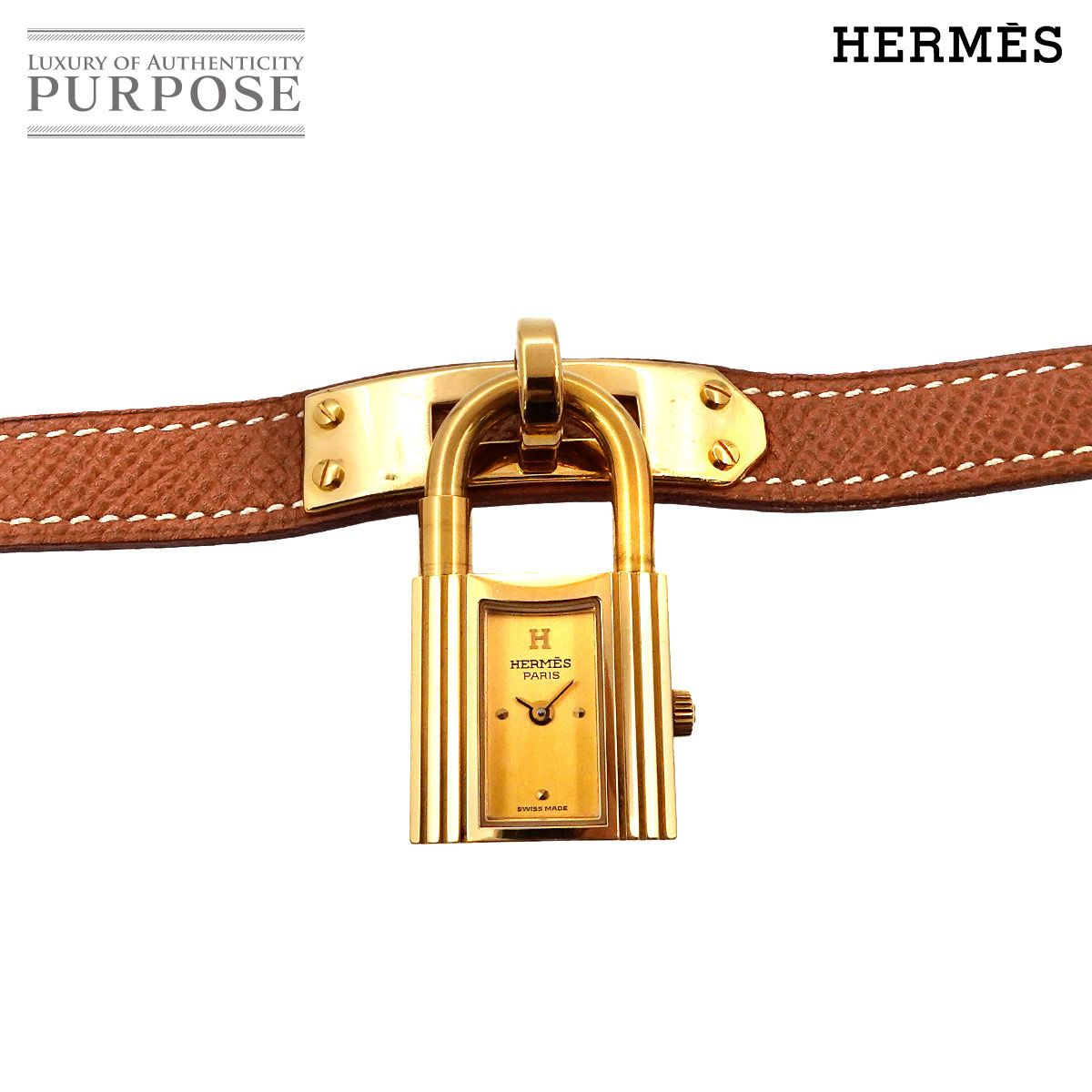 HERMES ケリー　時計　ブラウン HERMES エルメス ケリーウォッチ シルバー925 シルバー文字盤 革ベルト