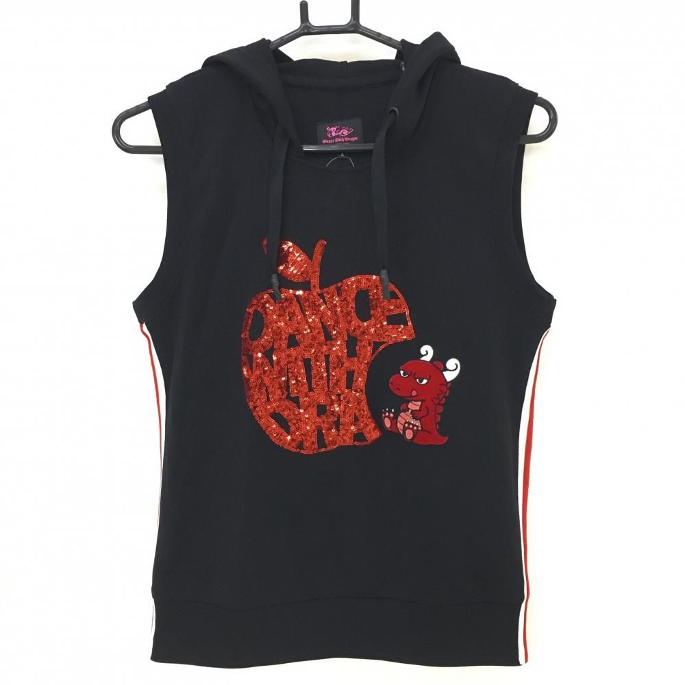 【超美品】ダンスウィズドラゴン フード付アウターベスト 黒×レッド チビドラ  レディース 2(M) ゴルフウェア Dance With Dragon