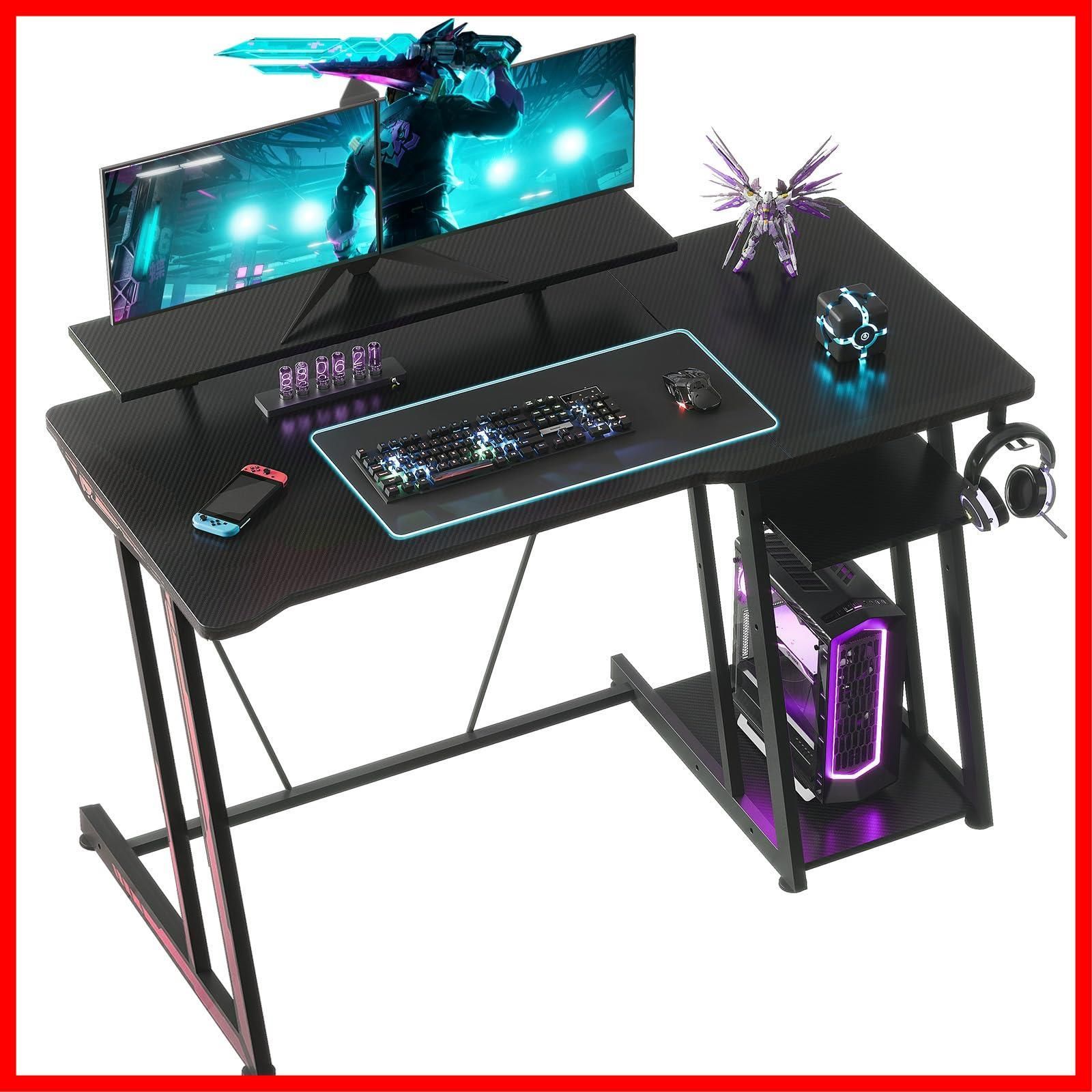 数量限定】ゲームデスク 幅120cm gaming desk テーブル 収納ラック2段 ...