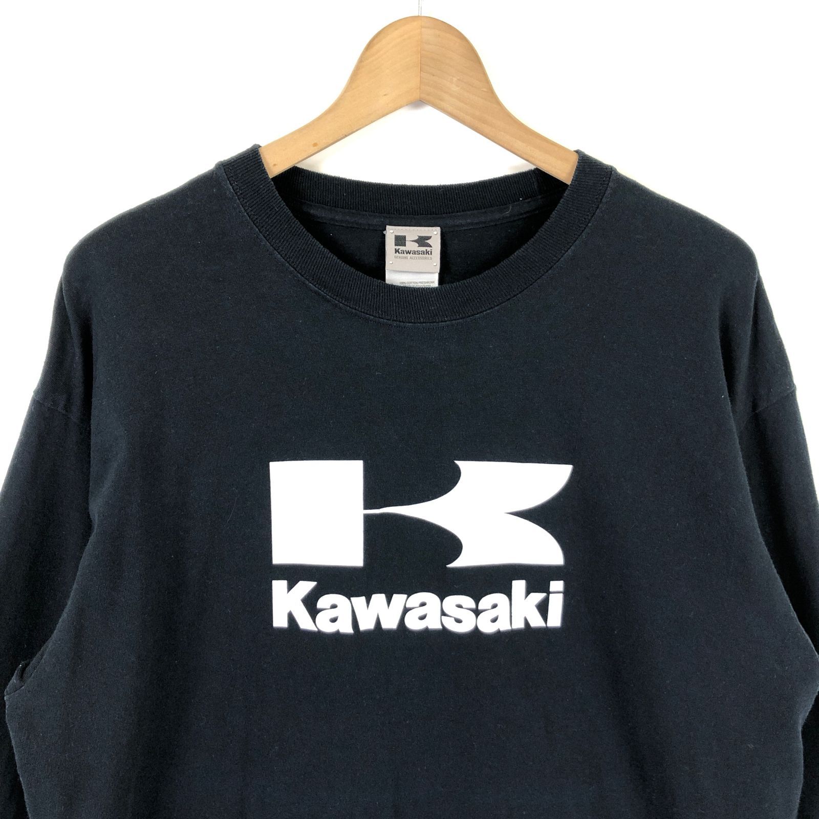 カワサキ KAWASAKI Tシャツ 長袖 袖プリント 黒 L 古着 中古 n036942