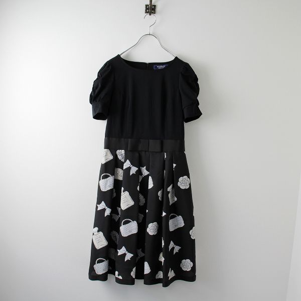 M’S GRACY エムズグレイシー　半袖ワンピース　ブラック　リボン付き M's GRACY エムズグレイシー 半袖ワンピース 新品同様 サイズ:36