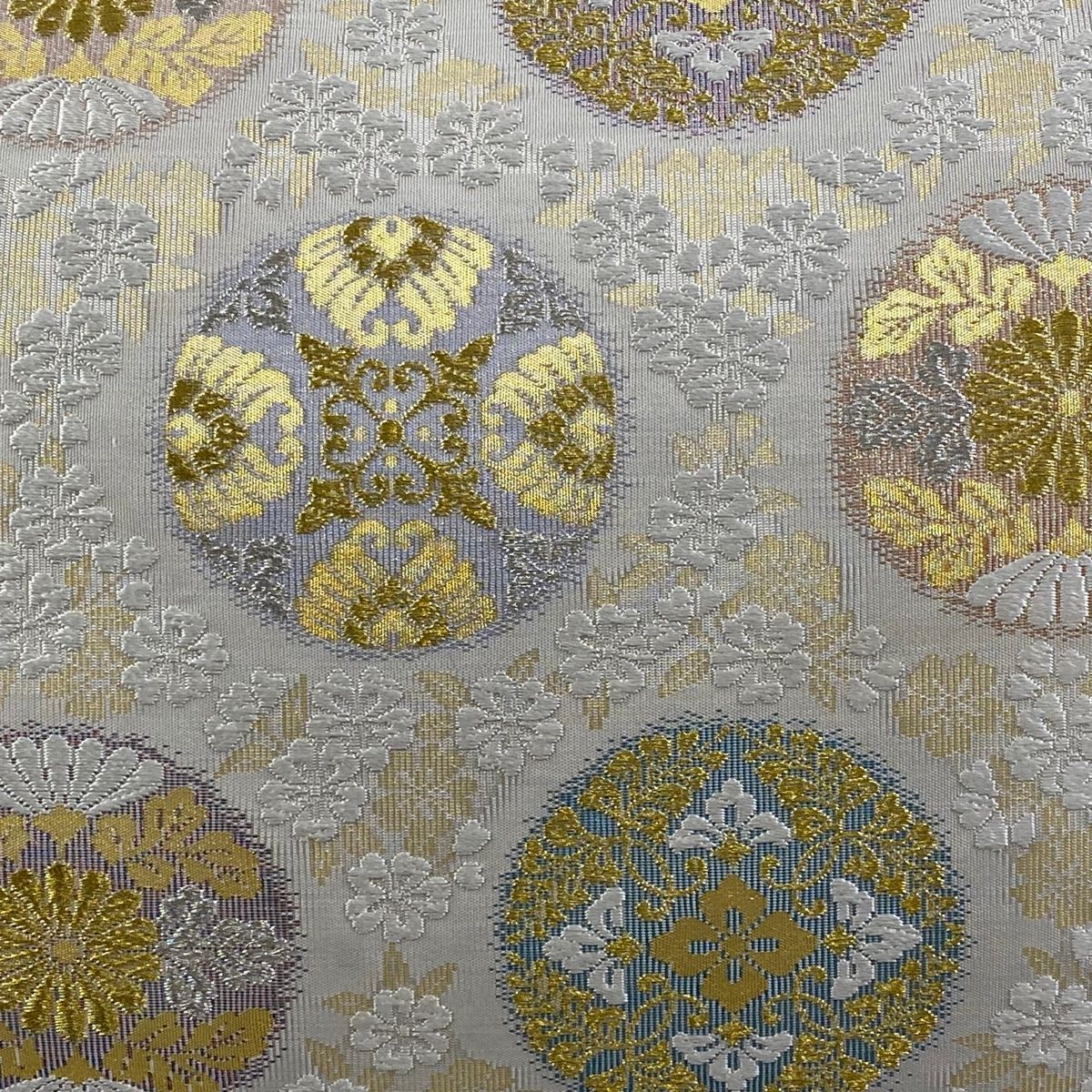 袋帯 浮線綾文 桜 金銀糸 唐織 灰茶 六通 正絹