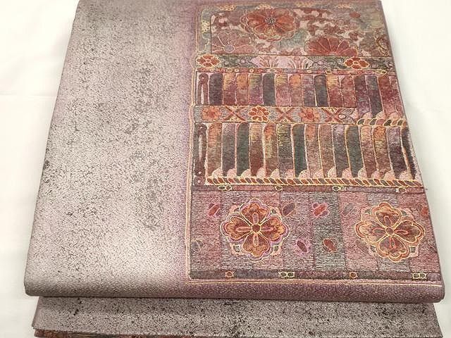 平和屋着物●太鼓柄袋帯　紬地　鎧縅文　金彩　正絹　逸品　CAAX9565yk 平和屋着物○太鼓柄袋帯 紬地 鎧縅文 金彩 正絹 逸品 CAAX9565yk