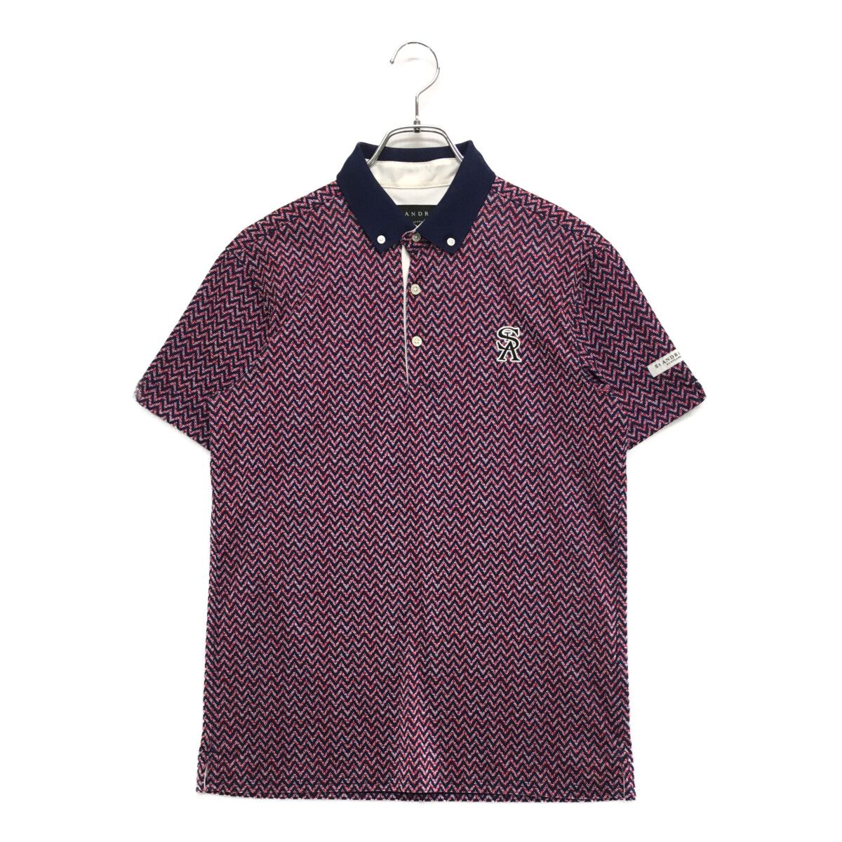 メンズ セントアンドリュース StANDREWS 半袖ポロシャツ M 紺×ピンク系 ボタンダウン 総柄