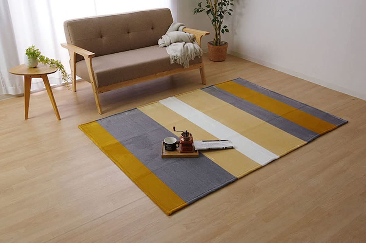 ラグ カーペット マット イケヒコ 約92×185cm 先染フランネル イエロー 洗える #9831277