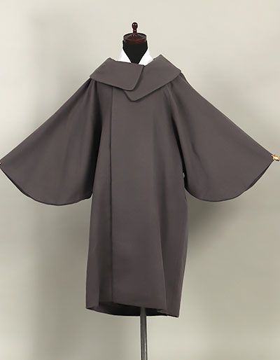 eha3311 カシミヤ混 ロール衿 和装用 ロングコート チャコールグレー