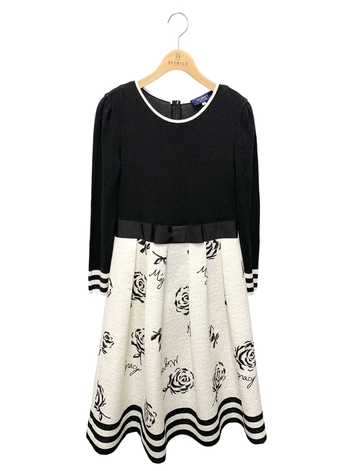 エムズグレイシー 411108 ワンピース 38 ブラック ローズモチーフ IT10ZWPS8C0K