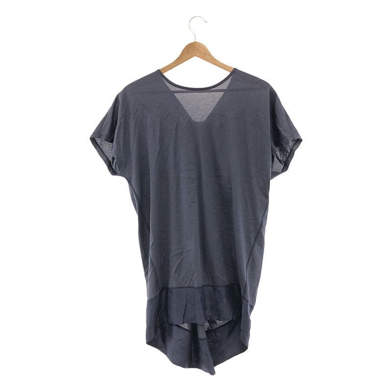 【美品】  Drawer / ドゥロワー | シルク切替 バックリボン フレンチスリーブ 半袖カットソー | 1 | ネイビー | レディース 美品】 Drawer / ドゥロワー | シルク切替 バックリボン フレンチ