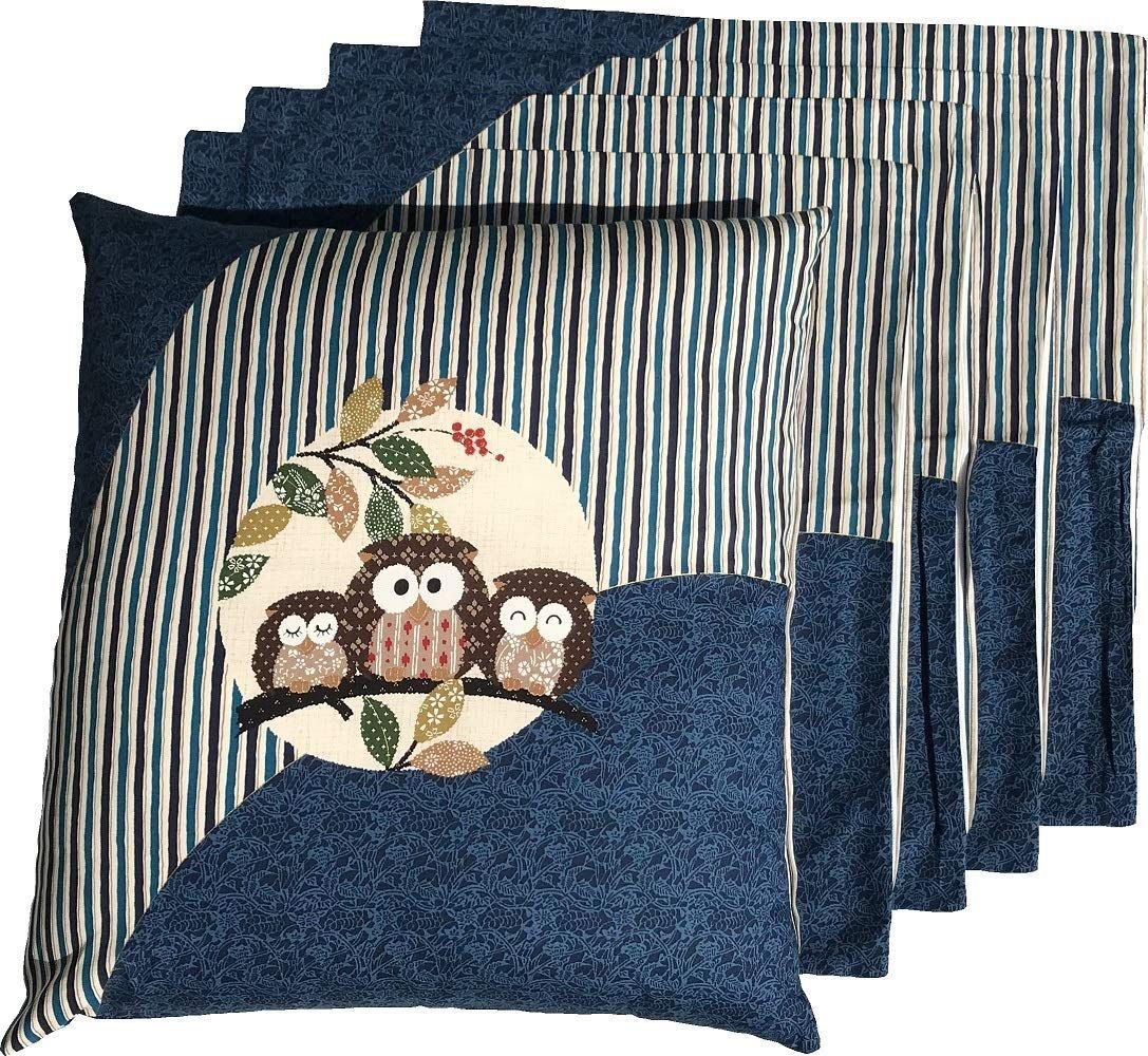 商品 55x59 ブルー フクロウA 5枚セット セット 59 55 座布団カバー JOYDREAMDESIGN