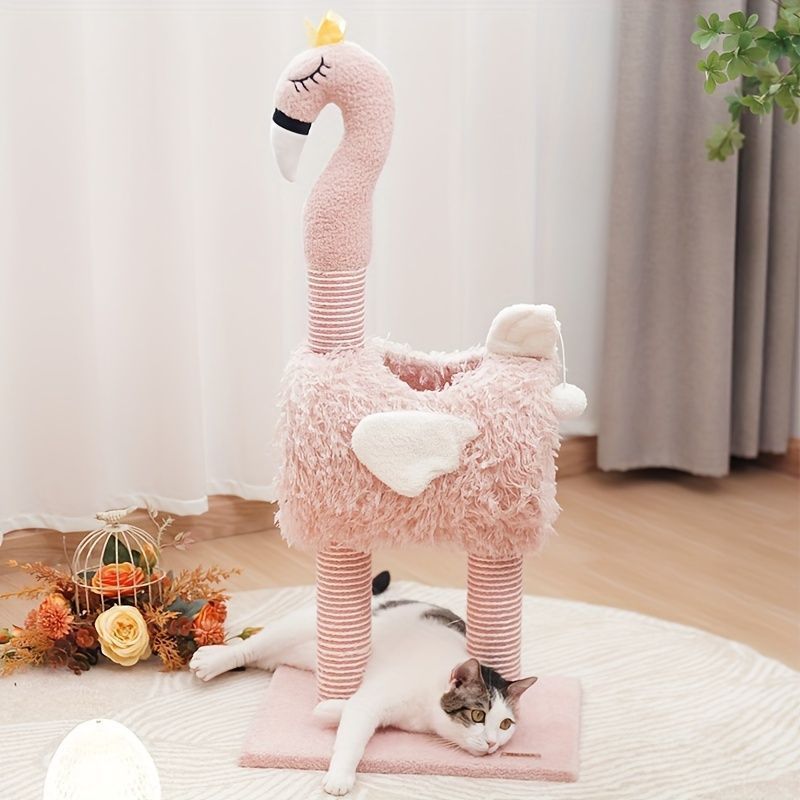 キャットタワー 猫 爪とぎ おもちゃ もこもこ フラミンゴ ピンク ホワイト インテリア キャットトイ ねこ かわいい kkkxvz