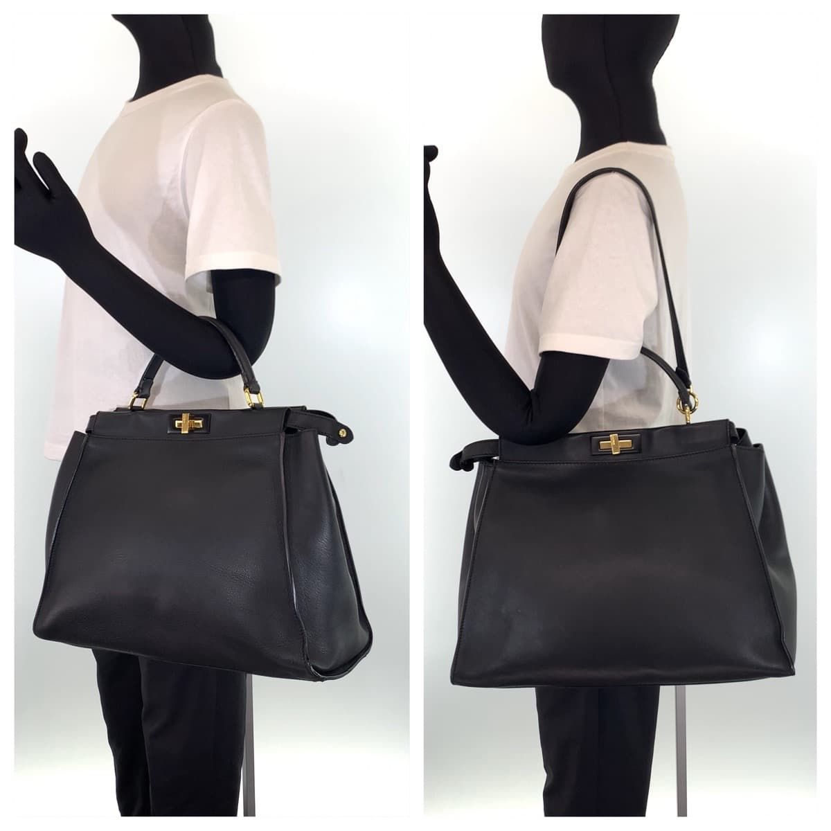美品 FENDI フェンディ ピーカブー ラージ ブラック 黒 ゴールド金具 