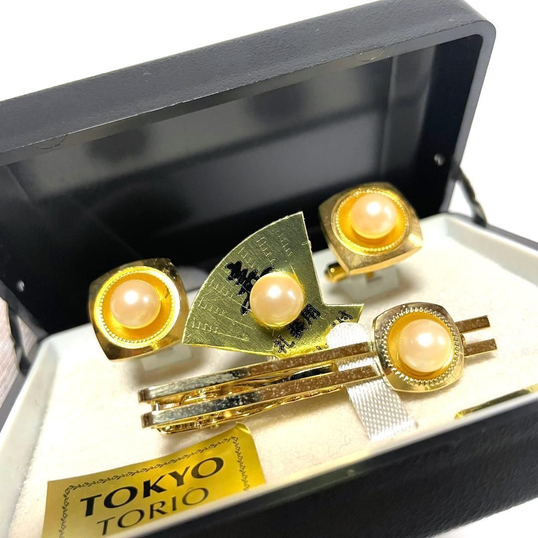 TOKYO TORIO カフス ネクタイピン ピンブローチ セット パール付き 寿 