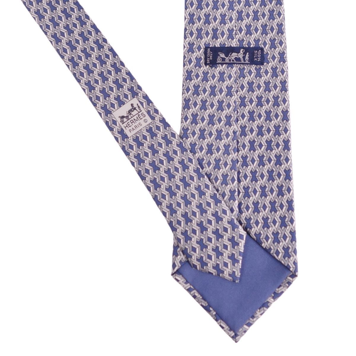 HERMES エルメス ネクタイ グレー 総柄 シルク100% フランス製 【公式 HERMES エルメス ネクタイ グレー 総柄 シルク100% フランス製 【公式