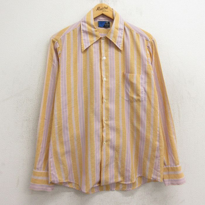 M/古着 長袖 シャツ メンズ 70s オレンジ他 ストライプ 24jun04 中古 トップス