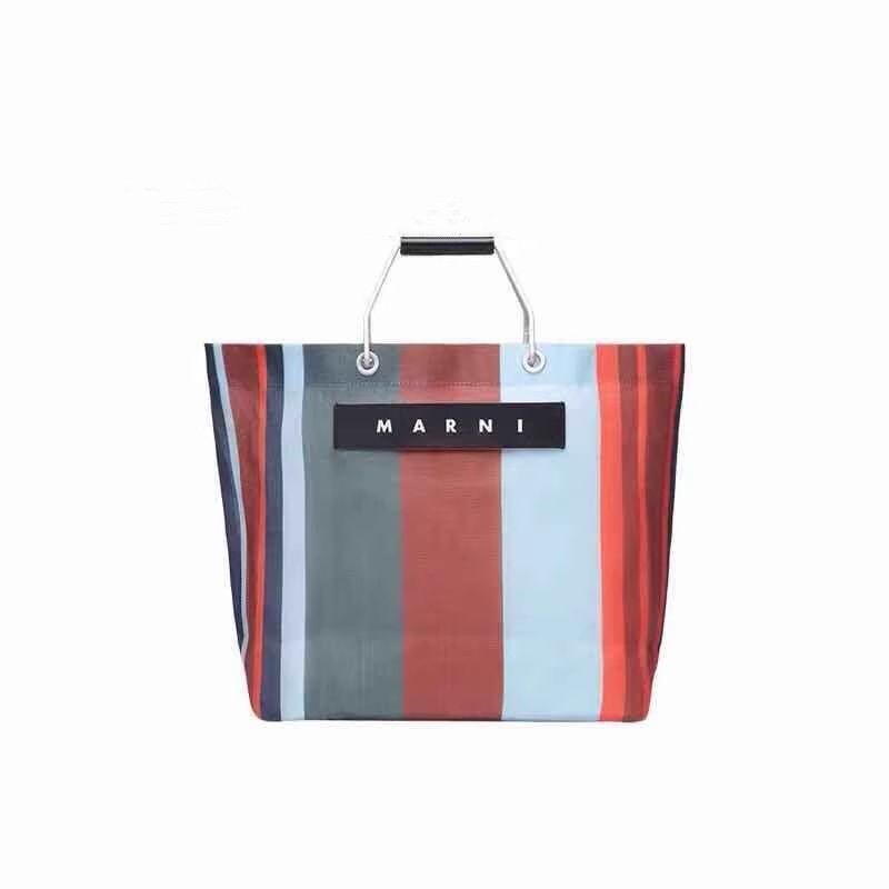 MARNI MARKET カフェストライプ ラッカーレッド トートバッグ - メルカリ