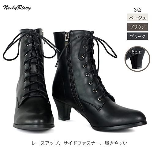 ブラック_25.5 cm [NeelyRisey] 編み上げ ブーツ 袴用 ショートブーツ