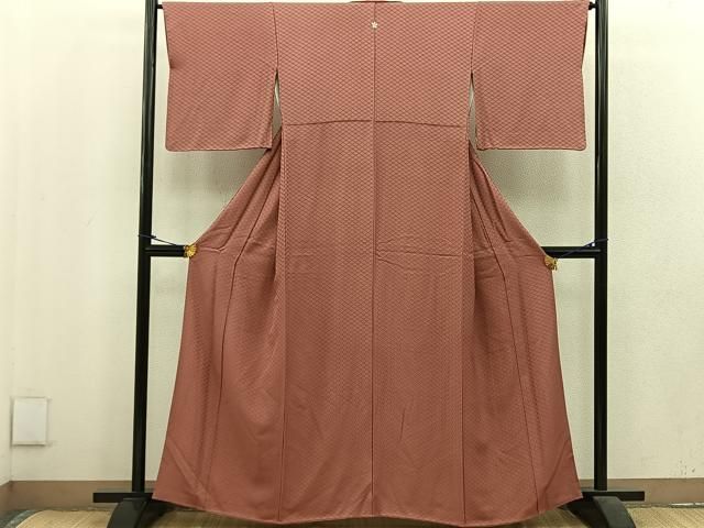 平和屋着物■上質な色無地　蜀江地紋　真赭色　正絹　逸品　BAAU4561mz
