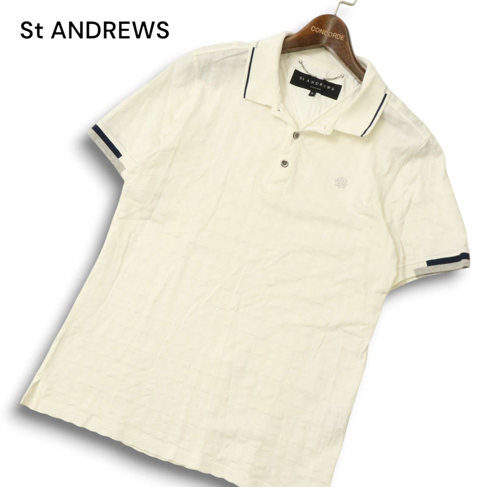 【新品未使用】セントアンドリュースポロシャツ　￼ロゴジャガード無地半袖　白　L ふくれジャガードロゴ半袖ポロシャツ (MENS) | St ANDREWS
