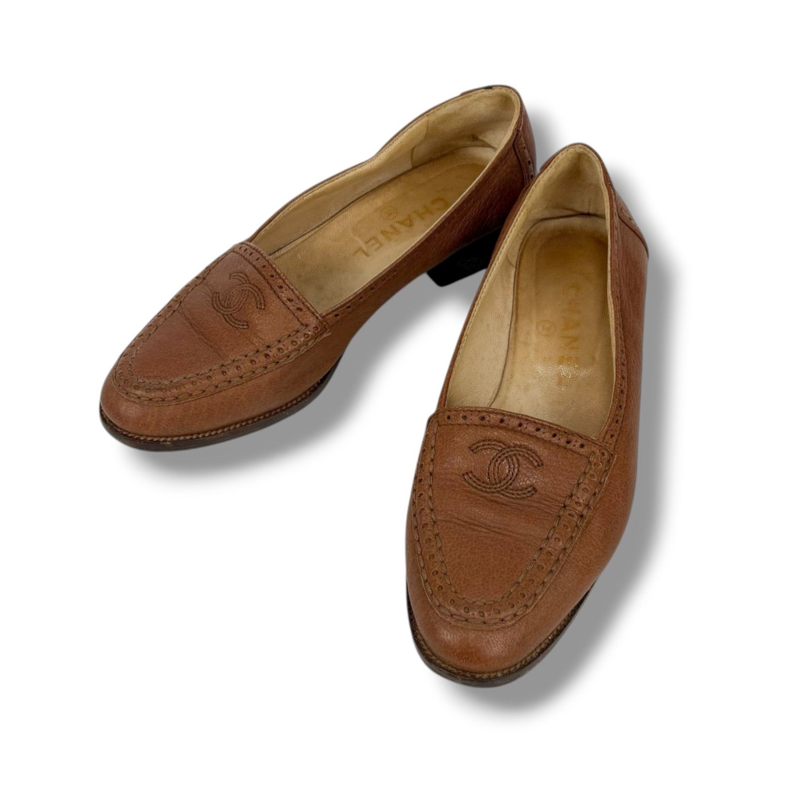 シャネル CHANEL ココマーク ステッチ ローファー ブラウン レザー 36ハーフ 23.5cm