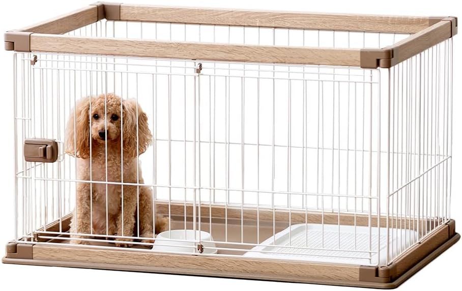 アイリスオーヤマ 犬 組み立て簡単 サークル ウッディサークル ロータイプ ライトナチュラル 小型犬用 幅97.5×奥行66.5×高さ55.5cm PWSR-960LV