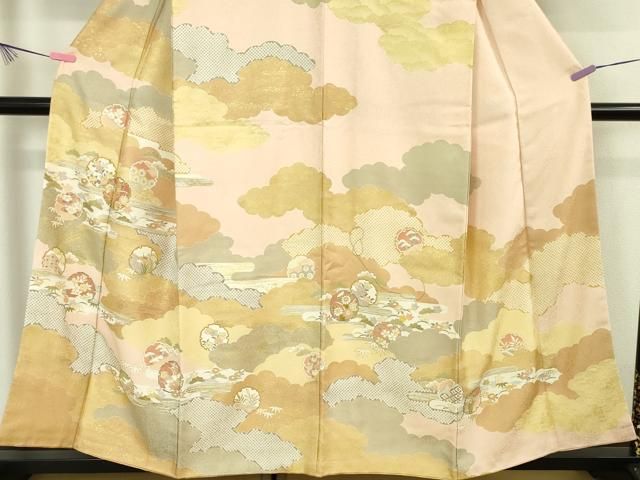 平和屋本店■極上　染匠　久保耕　訪問着　雪輪吉祥花文　金彩　反端付き　逸品　DZAA5599kh5 平和屋本店□極上 染匠 久保耕 訪問着 雪輪吉祥花文 金彩 反端付き