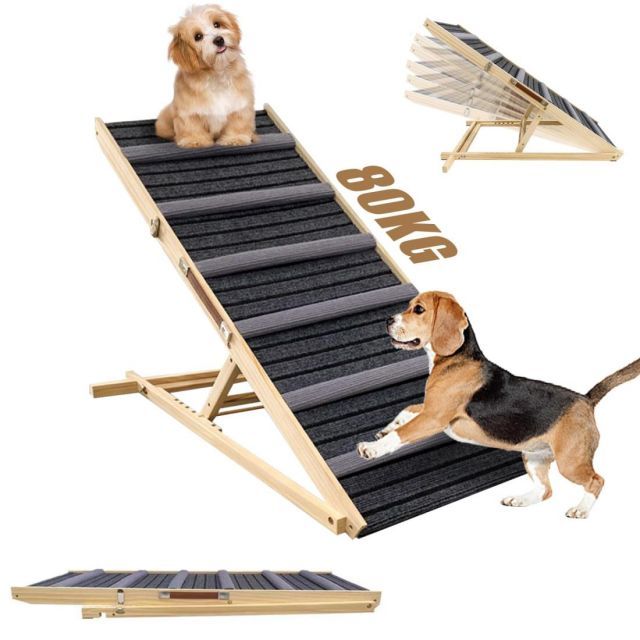 ペットスロープ ペットステップ MR.PAW ペット用 坂状 折り畳み 高さ調節 段差がない 安定 滑り止め 木製 ステップ 6段調節 耐荷重80KGまで 省スペース 持ち運びやすい 組立簡単 子犬 老犬 ペット介護用 足腰の負担を軽減