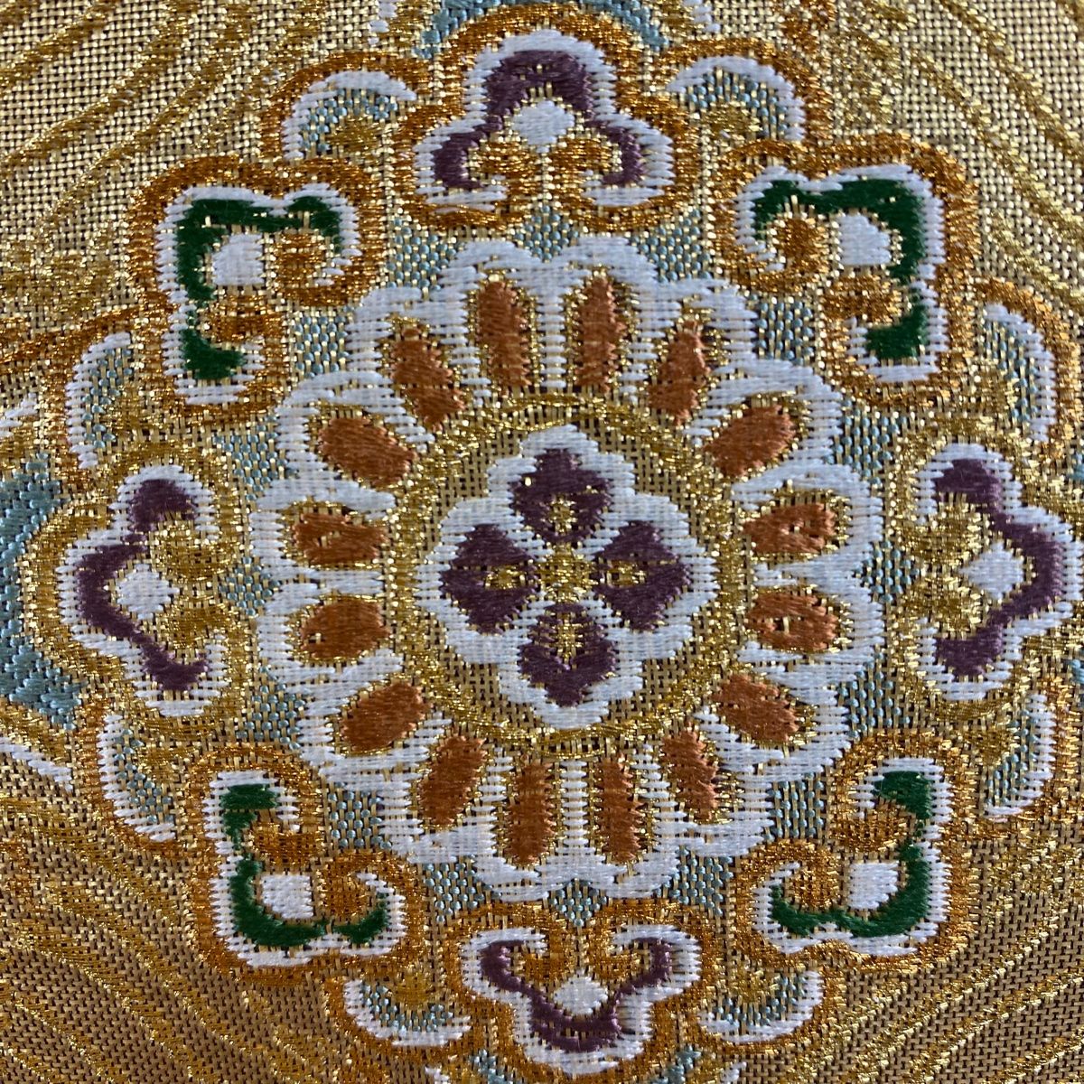 袋帯 美品 名品 鳥襷文 蜀江華文 金糸 箔 金色 六通 正絹 【中古