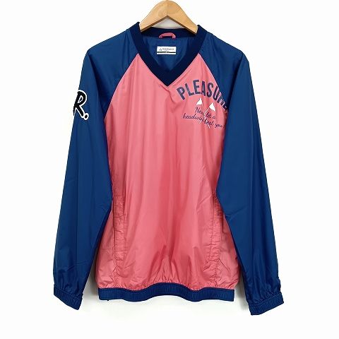 マンシングウェア MUNSINGWEAR Vネック プルオーバー ウインド ブレーカー L ネイビー ピンク