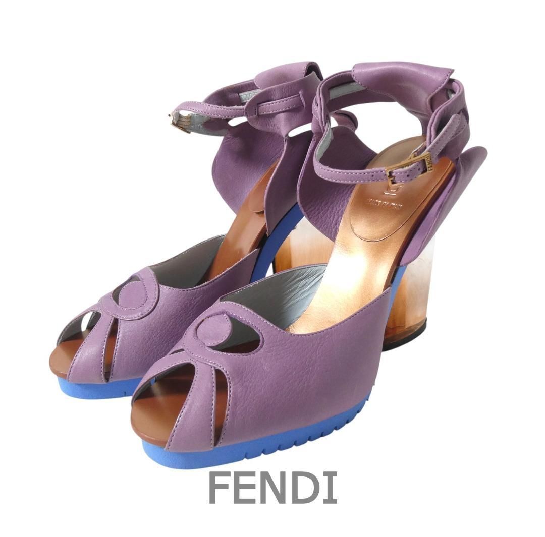 新品同様 FENDI フェンディ サイズ36.5 約23.5㎝ レザー クリスタル