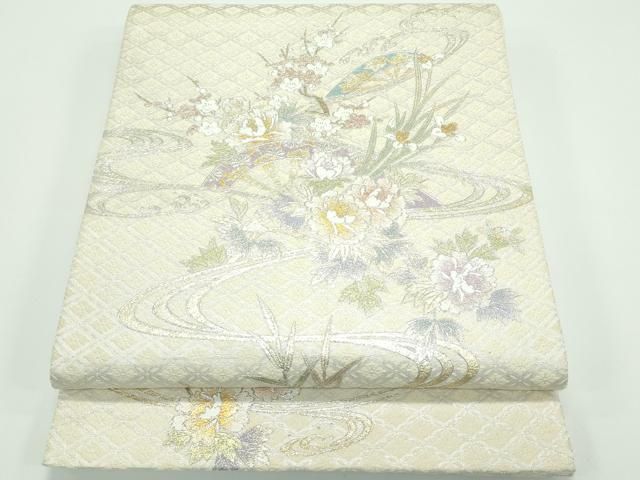 平和屋着物 上 金彩友禅 卓越技能者 名工 和田光正 太鼓柄袋帯 唐織 片輪車草花文 金銀彩 ♥ CZAA3899s5