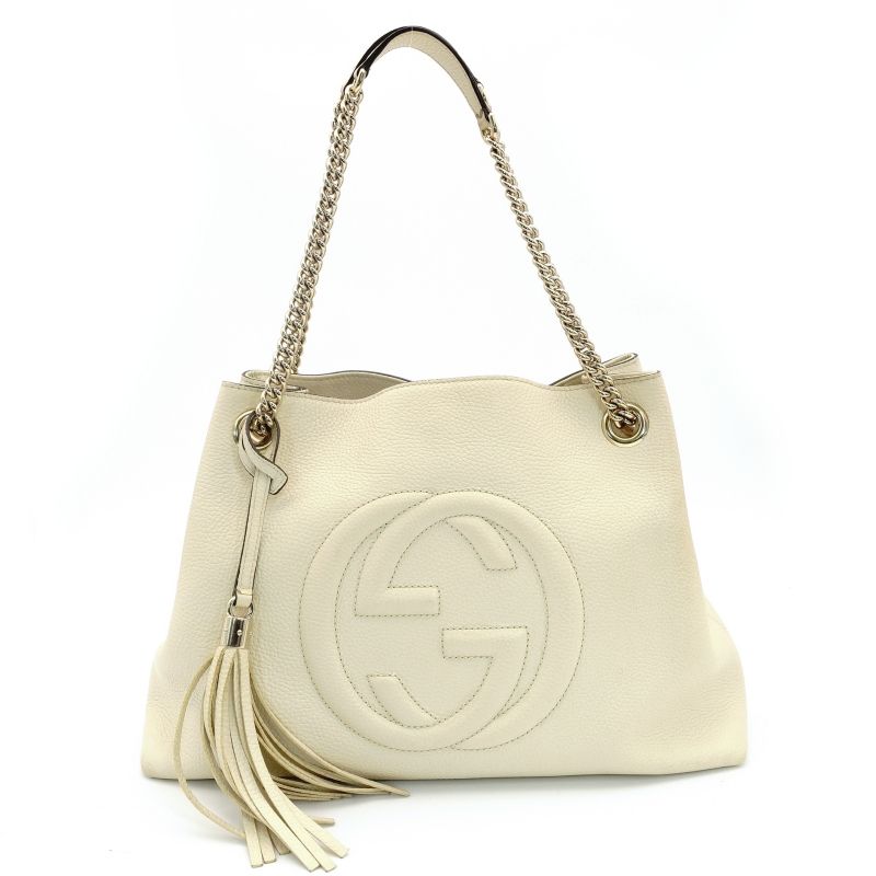 グッチ GUCCI ソーホー チェーン ショルダーバッグ レザー オフホワイト ゴールド金具 GGロゴ 7-8-079