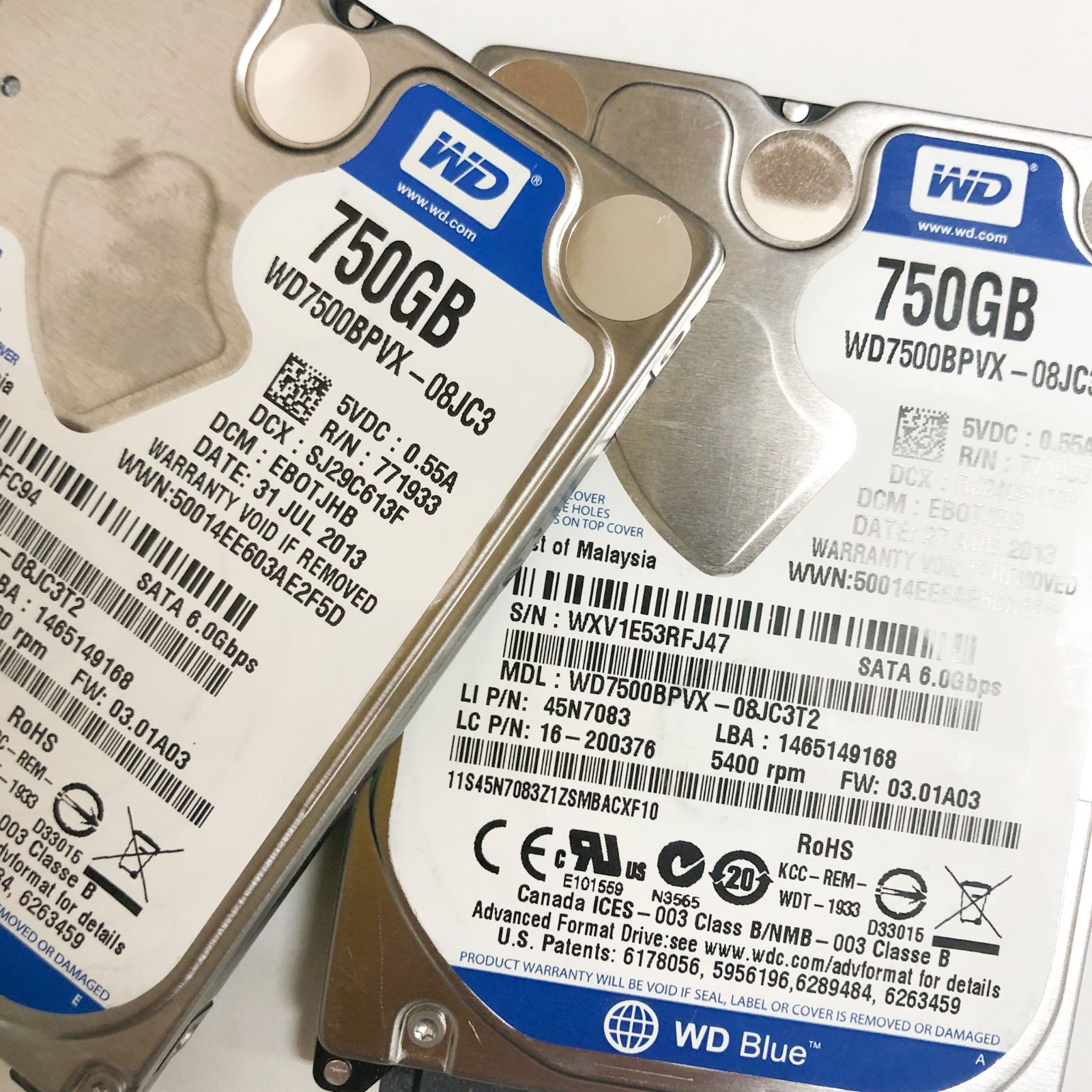 ☆中古HDD / 2個セット☆750GB WD SATA6.0 5400RPM 9.5㎜厚 - PC