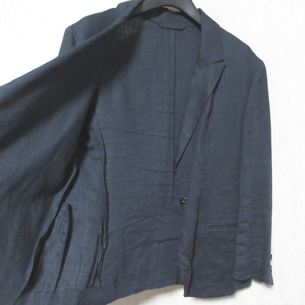 Margaret Howell コットンリネン テーラードジャケット ネイビー 美品 MARGARET HOWELL マーガレットハウエル リネン100