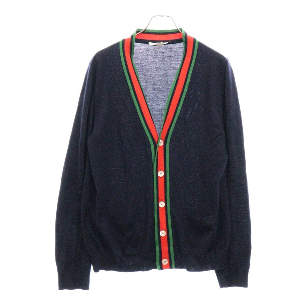 GUCCI (グッチ) シェリーライン Vネック薄手カーディガン ネイビー 