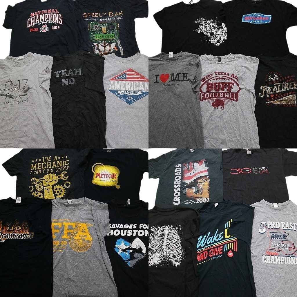 古着卸 まとめ売り 黒・グレー ボディ プリント 半袖Tシャツ 20枚セット (メンズ L ) 英文字プリント FFA リアルツリー カジュアル  MU9346