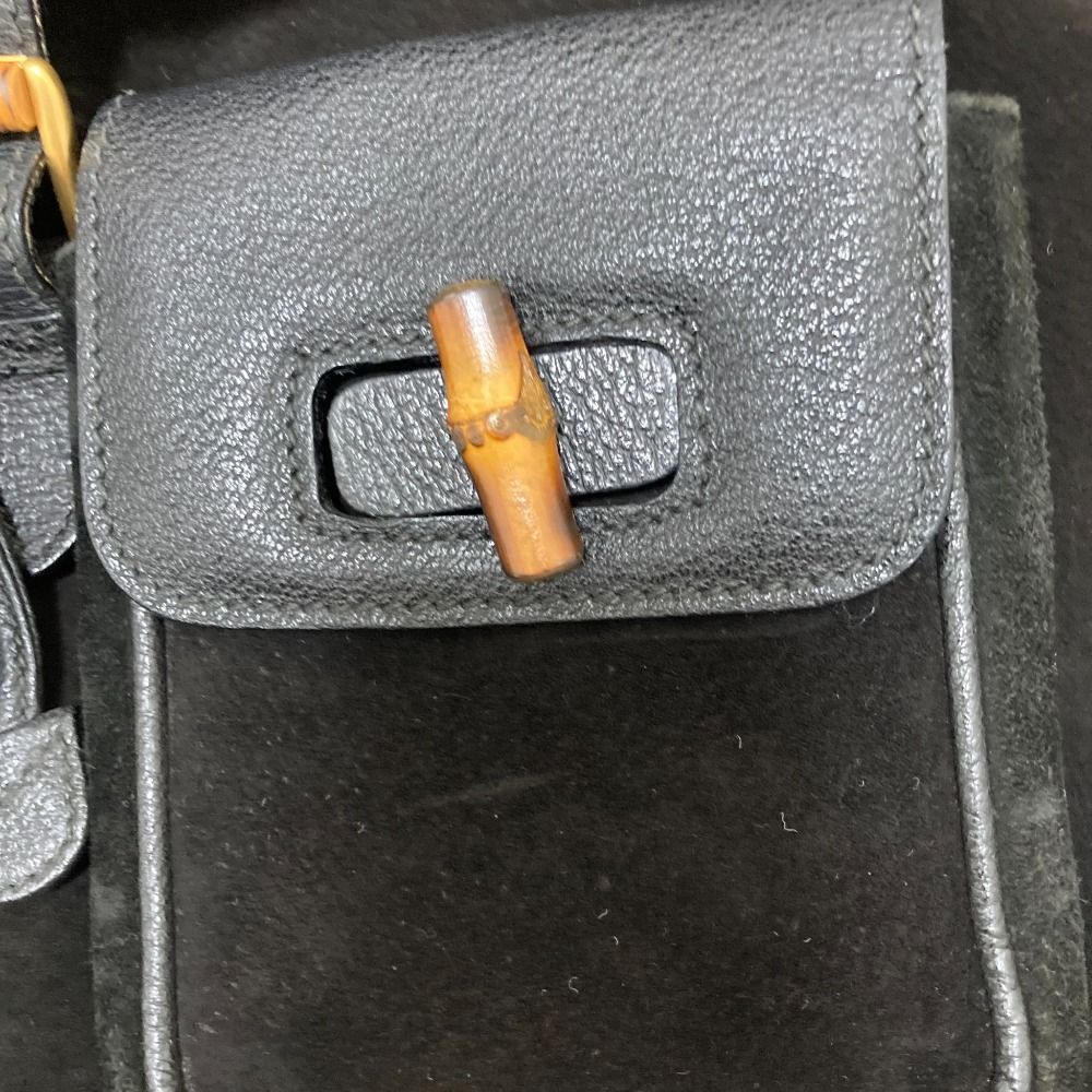 GUCCI グッチ スエード レザー バンブー リュックサック 2058 ブラック レディース 古着 DECORATOM_COM_BR