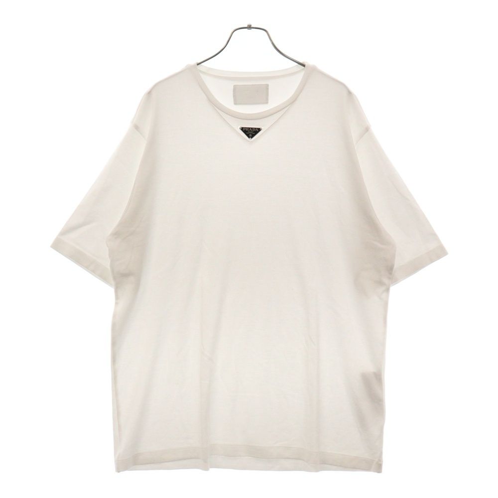 PRADA (プラダ) トライアングルプレートコットン半袖Tシャツ カットソー ホワイト UJN861 S232 240