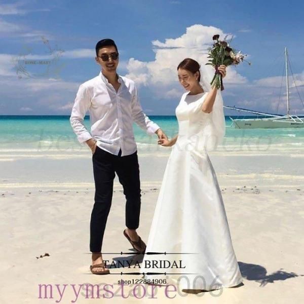 二次会 花嫁 白 ワンピース ウエディングドレスマキシ丈 結婚式 ドレス  