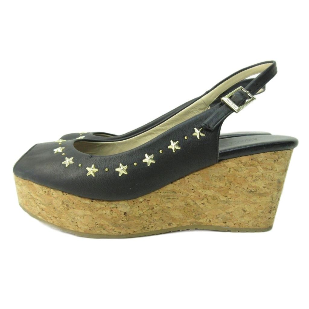 ジミーチュウ JIMMY CHOO スタースタッズ ウエッジソール サンダル レザー 黒 ブラック 37.5 24.5cm STK