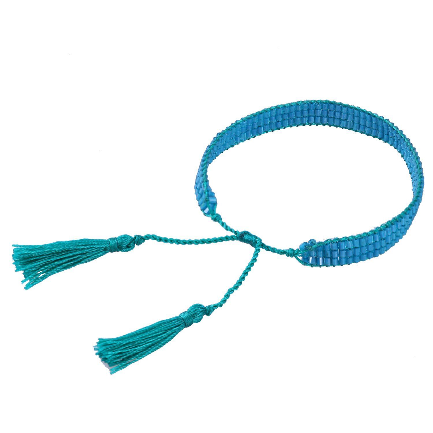 KELITCH ブルークリスタルビーズラップブレスレット天然皮革ハンドメイドストランドチャームガールズジュエリー ブルーグリーン