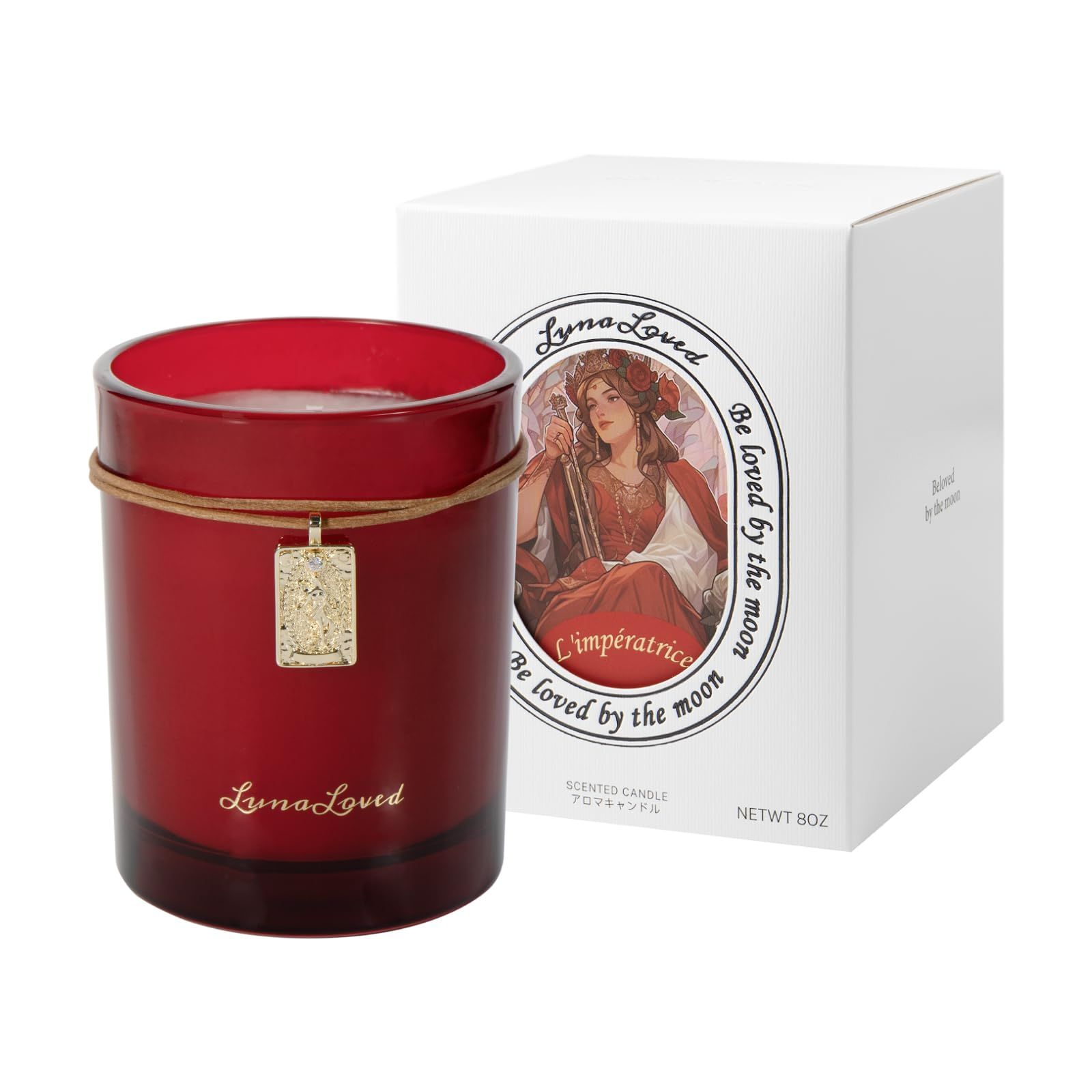 ローズとエボニーの香り 45時間 L imperatrice女帝 天然キャンドル コットン芯 タロット幸運シリーズ ガラスカップ 230g アロマキャンドル ギフト プレゼント LunaLoved ロマンチック リラックス