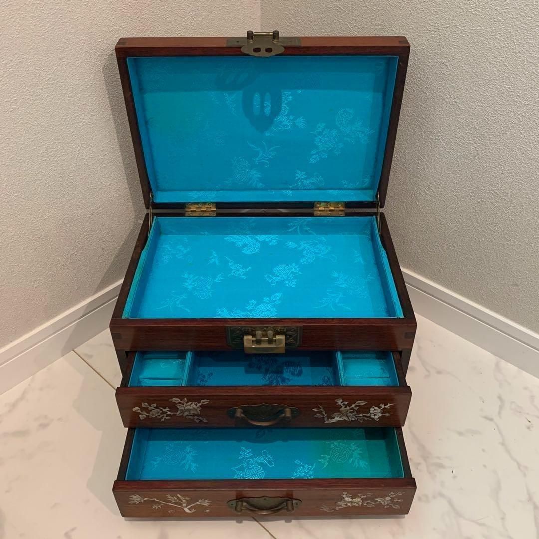 螺鈿細工 ジュエリーボックス 真鍮金具 小引き出し 宝石箱 アンティーク
