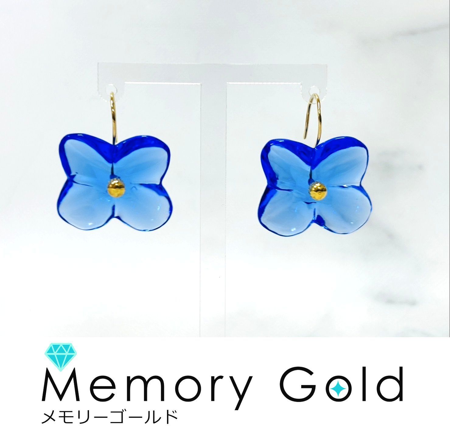 バカラオルテンシアフラワーK18 ピアスブルー