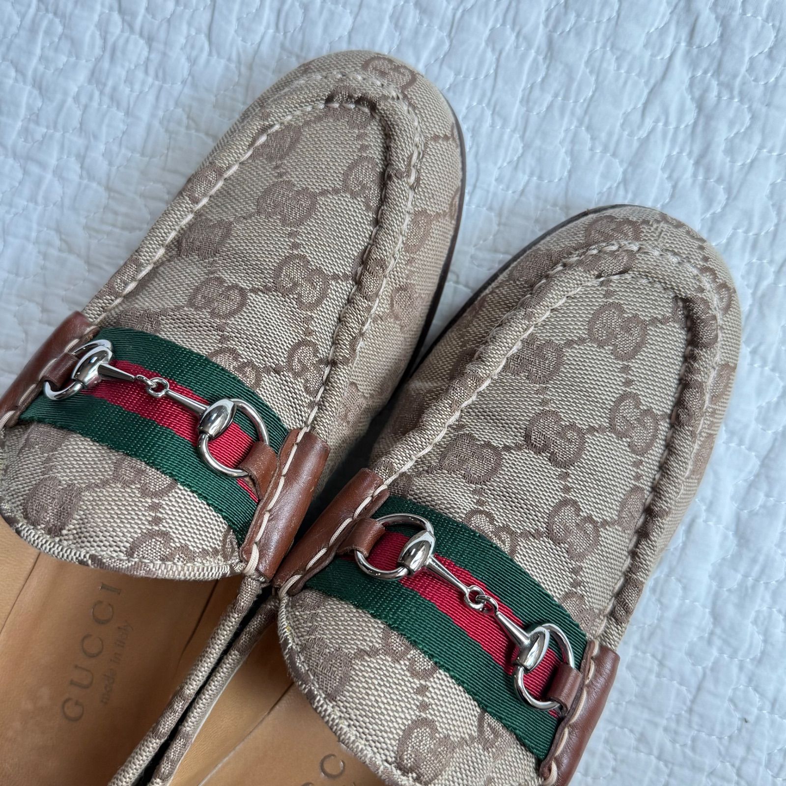 美品 GUCCI グッチ ホースビットローファー GGキャンバス シェリー