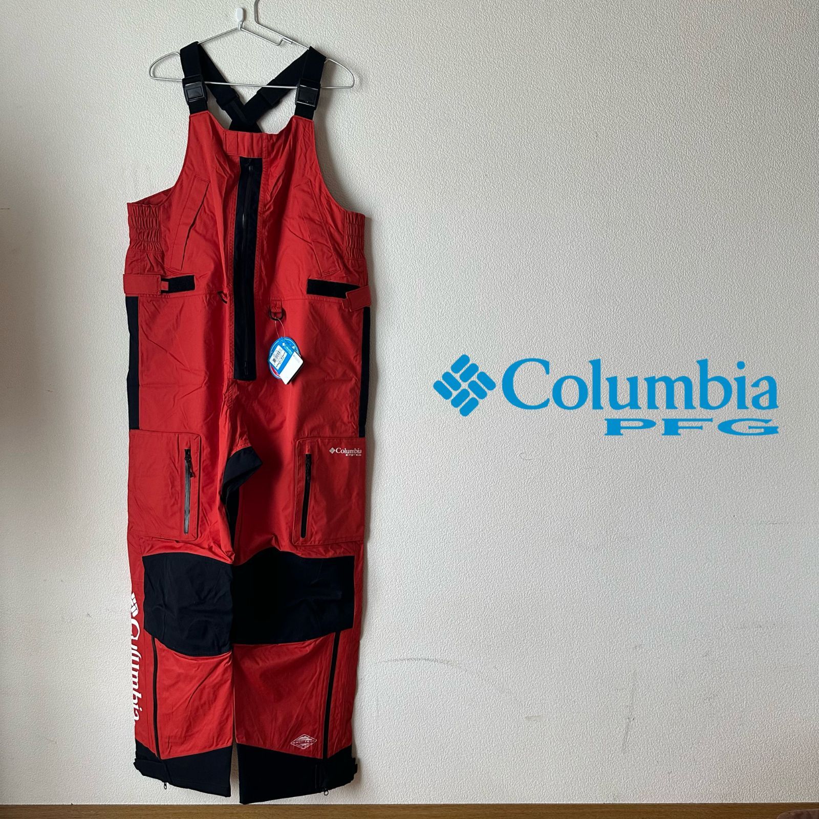 展示品在庫処分 Columbia PFG Gale Warning Bib OMNI-HEAT フィッシングビブパンツ | BLACK RED